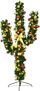 Goplus Pre-Lit Artificial Cactus Christmas Tree with LED Lights and Ball Ornaments - coolthings.us
