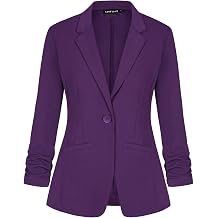 MINTLIMIT Womens Casual Blazer 3/4 Ruched Sleeve Open Front Button Jackets