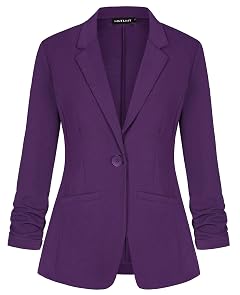 MINTLIMIT Womens Jackets Blazer Notched Lapel Lightweight Button Front Blazer Suit Jacket with Pockets Purple XL