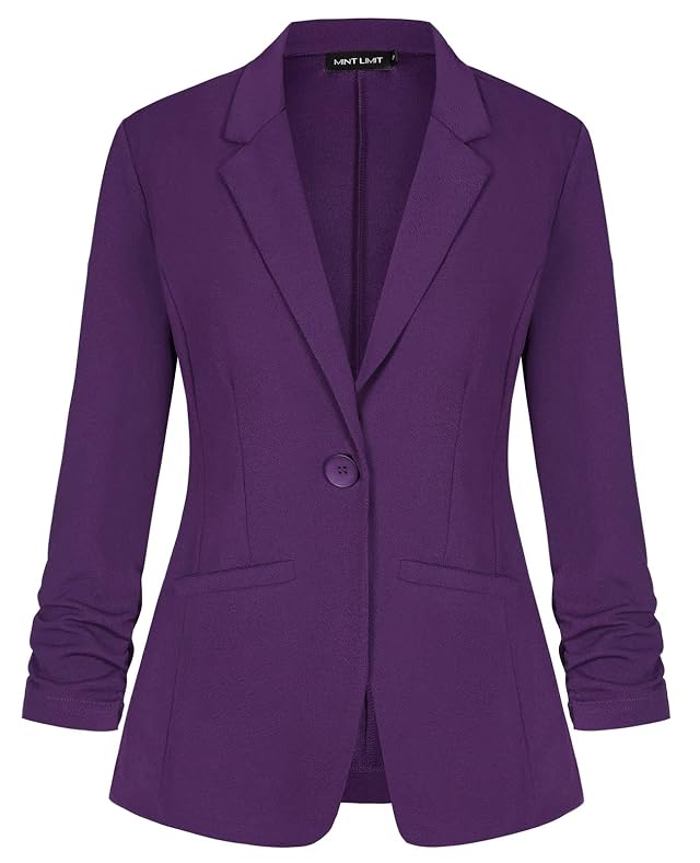 MINTLIMIT Womens Jackets Blazer Notched Lapel Lightweight Button Front Blazer Suit Jacket with Pockets Purple XL
