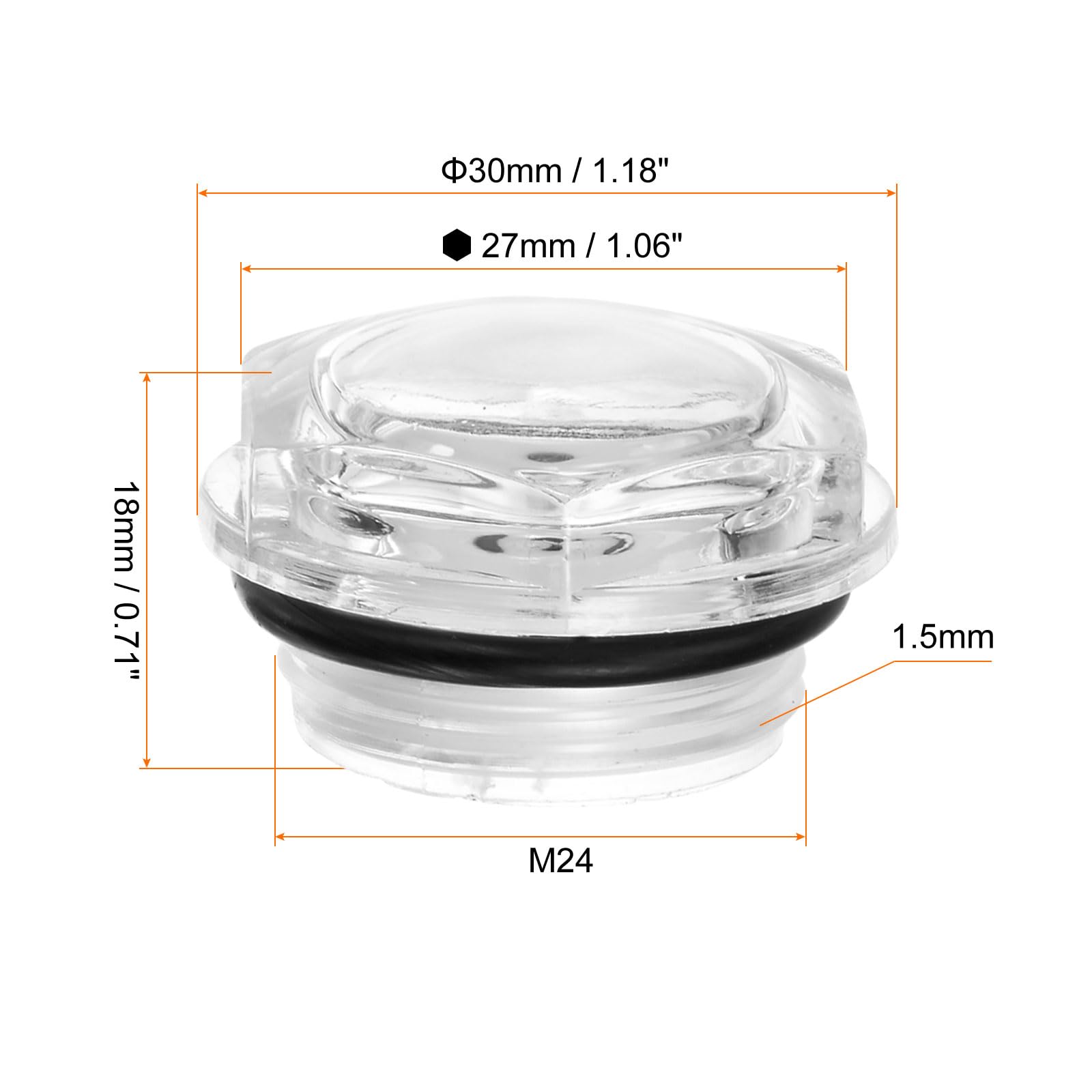 QUARKZMAN 2 stuks glazen oliecontrolelampjes, luchtcompressor, M24 x 1,5 mm, vloeistofniveau-indicator, mannelijke olie-indicator, zeskantige kop, kunststof O-ring voor armaturen, compressorlucht