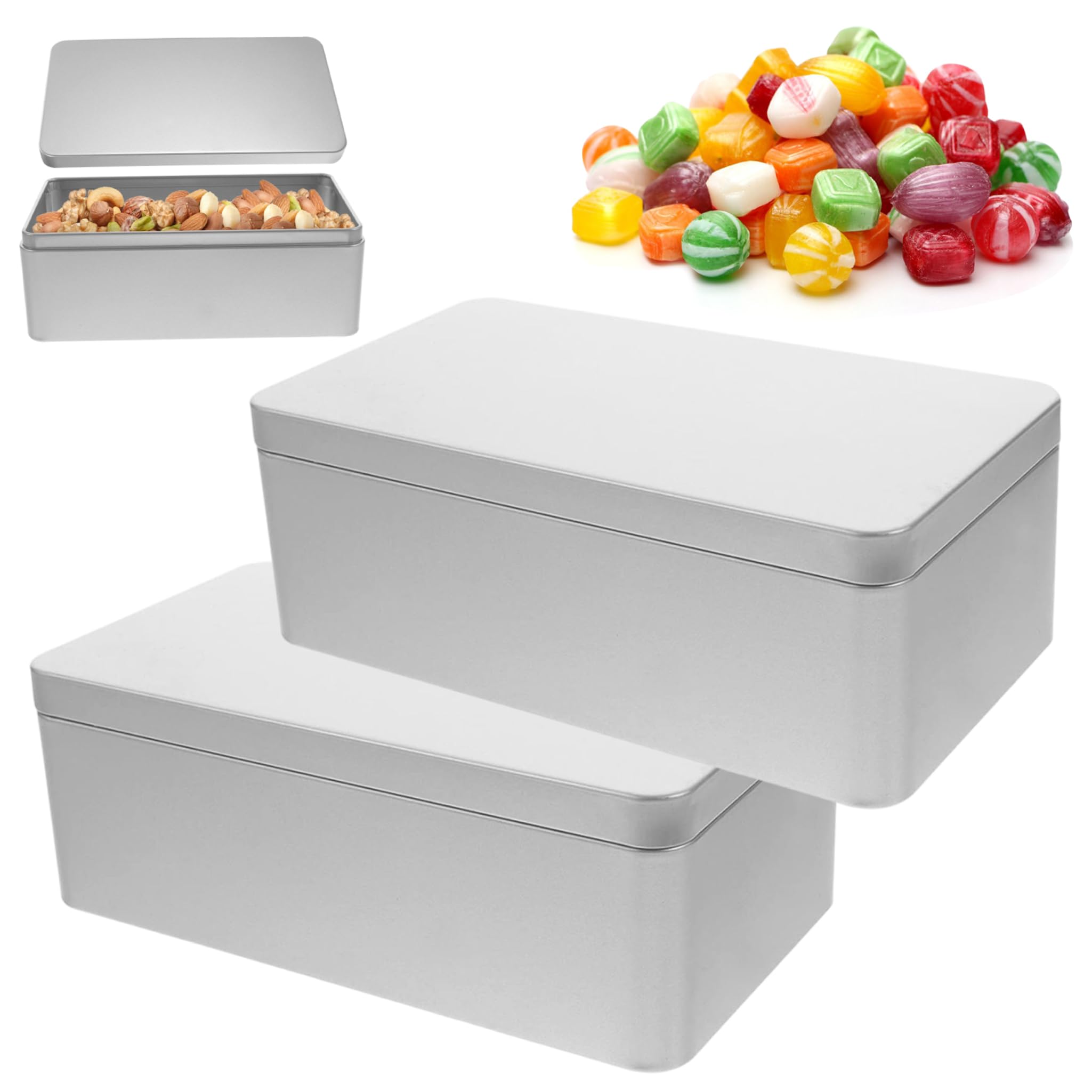 Caja de metal rectangular para aperitivos deliciosos y orden en el salón, 2 piezas