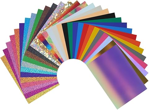 HOHOFILM HTV Heat Transfer Vinyl Bundle 42 Pack 12" x 8" Iron on Vinyl for T-Shirt, 30 Assorted Colors with Vinyl Accessories Tweezers for Cricut, Silhouette Cameo or Heat Press Machine
