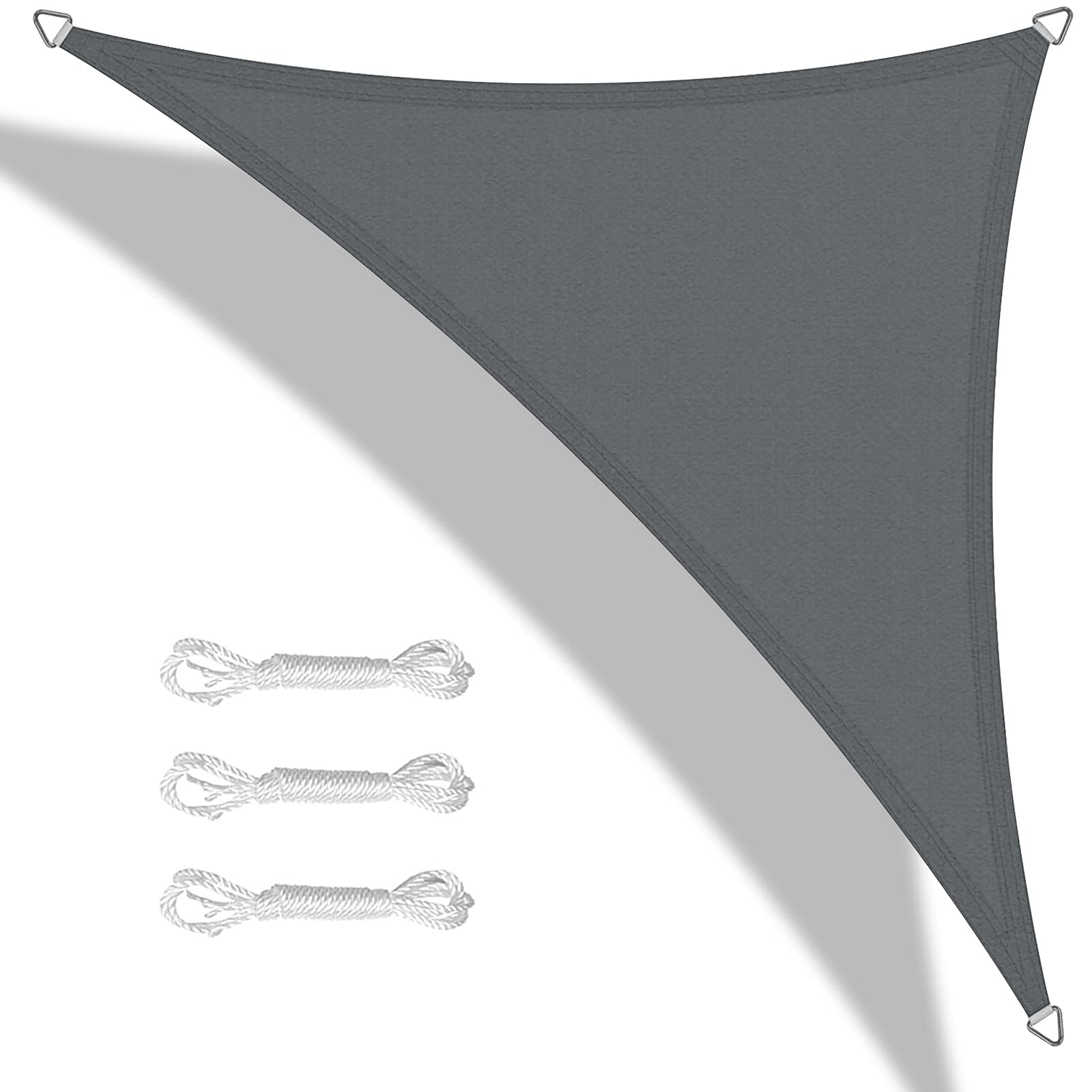 Teynewer Sun Shade Sail Triangle 5x5x5m Waterproof Shade Sail for Outdoor Garden Patio Party 98% UV Block Sunscreen Awning Canopy Sunsail with Free Rope, Dark Grey