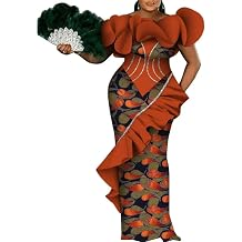 BAZINRICHE African Ankara Dresses for Women Sleeveless Flower Neck Dresses Party Wedding Long Dashiki Dress