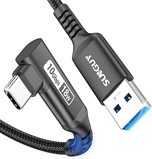 SUNGUY USB Type C ケーブル 0.3M L字 USB3.1 Gen2 10Gbpsデータ転送 USB-A to USB-C Android Auto対応 タイプc ケーブル 3A急速充電 高耐久ナイロン編み iPhone16/15シリーズ/GalaxyS24/iPad Pro/iPad air/Xperia/Yoga/SSD, 短い 30cm ブラック