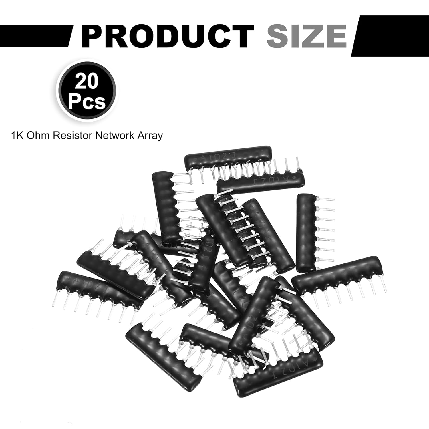 MECCANIXITY 20Pack 1K Ohm Resistor Network Array, 1/8W SIP-8 2.54mm Pitch Thick Film Network Resistor Assortment Kit, 5% Tolerance Bussed Type 8P, Black