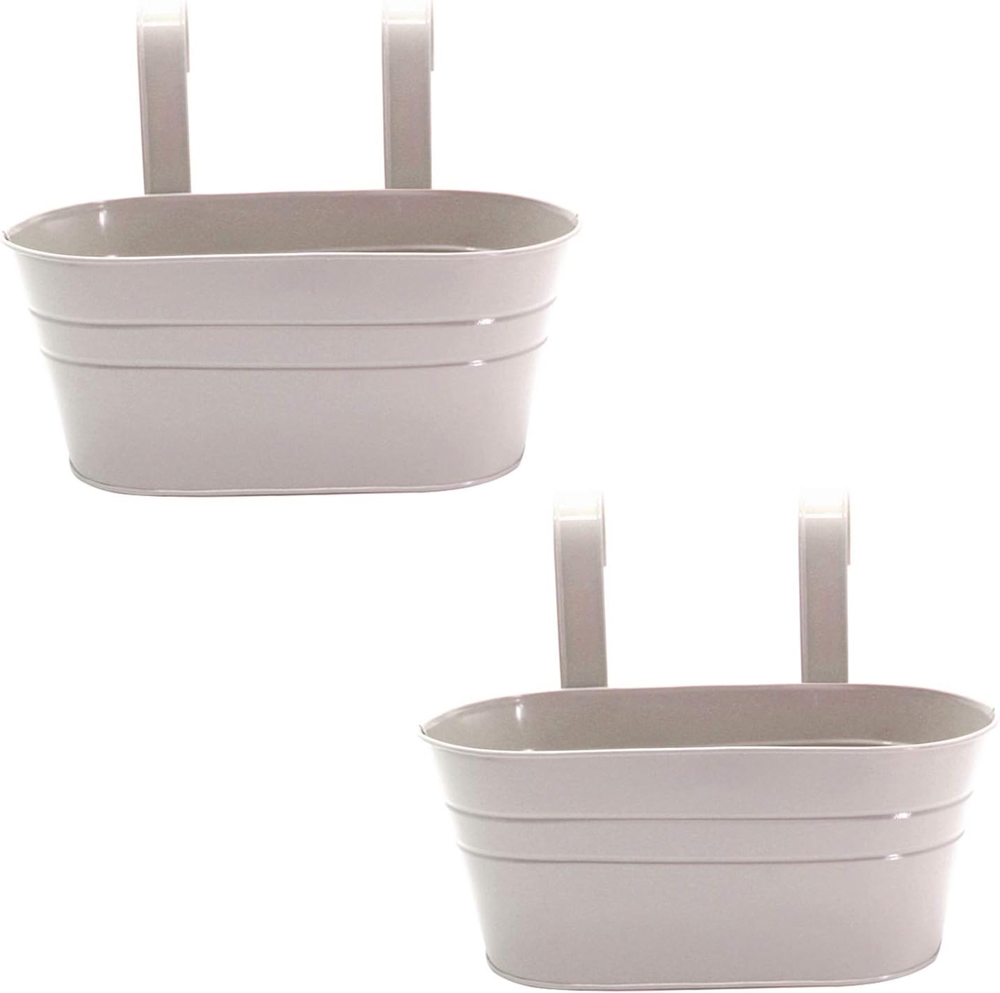 2 Pcs Metal Hanging Flower Plant Pots, Metal Bucket Flower Pots, Fence Bucket, Hanging Flower Pot for Indoor and Outdoor, Storage Bucket in Kitchen or Bathroom, Detachable Hook(Gray)