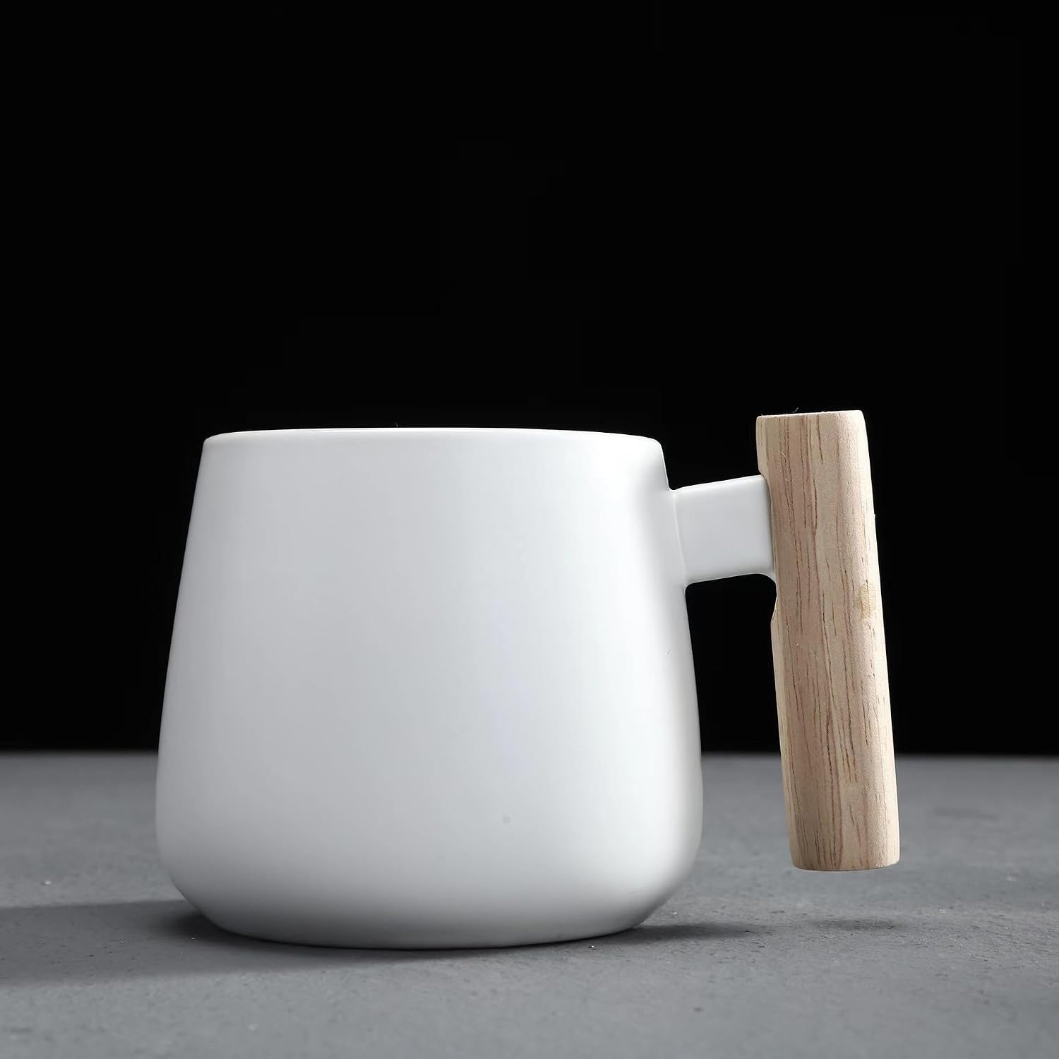 Large Capacity Ceramic Mug Couple Water Cup Wooden Handle with Lid and Spoon Business Event-style6