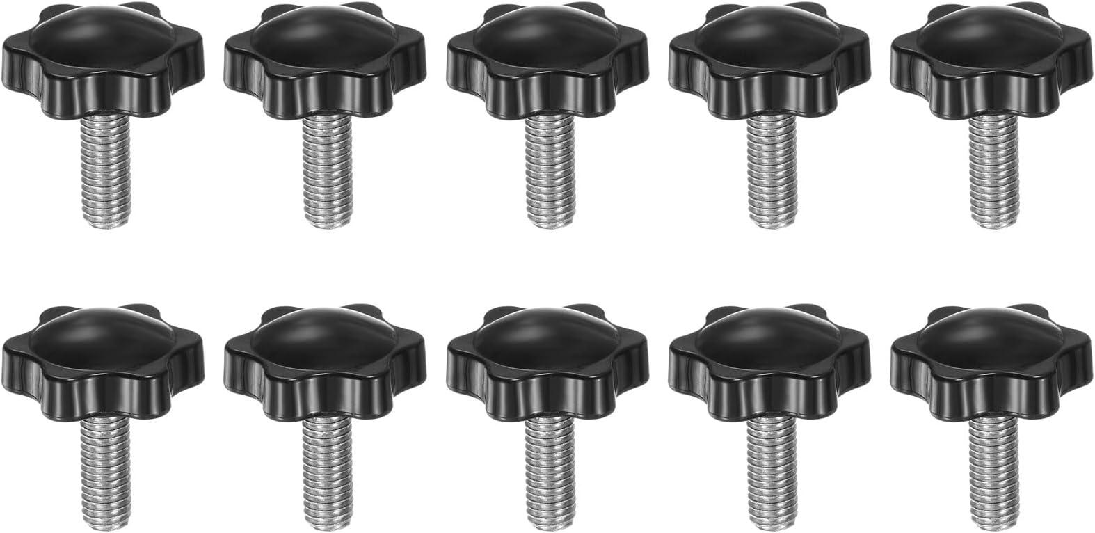 sourcing map 10pcs Star Knobs M8 x 25mm 304 Stainless Steel Threaded Stud 32mm Plastic 6-Star Head Hand Tightening Thumb Screw Clamping Jig Knob Handle, Black