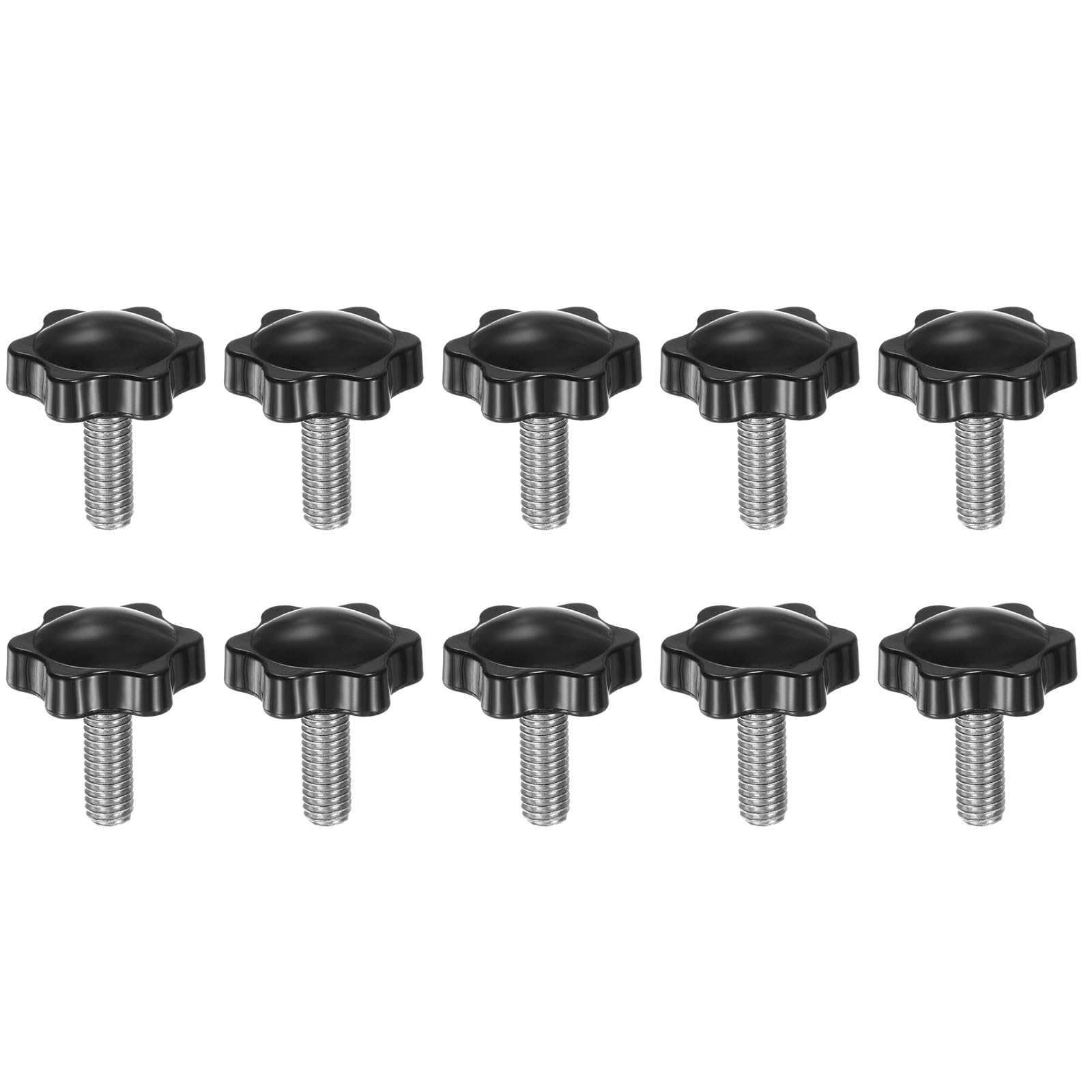 sourcing map 10pcs Star Knobs M8 x 25mm 304 Stainless Steel Threaded Stud 32mm Plastic 6-Star Head Hand Tightening Thumb Screw Clamping Jig Knob Handle, Black