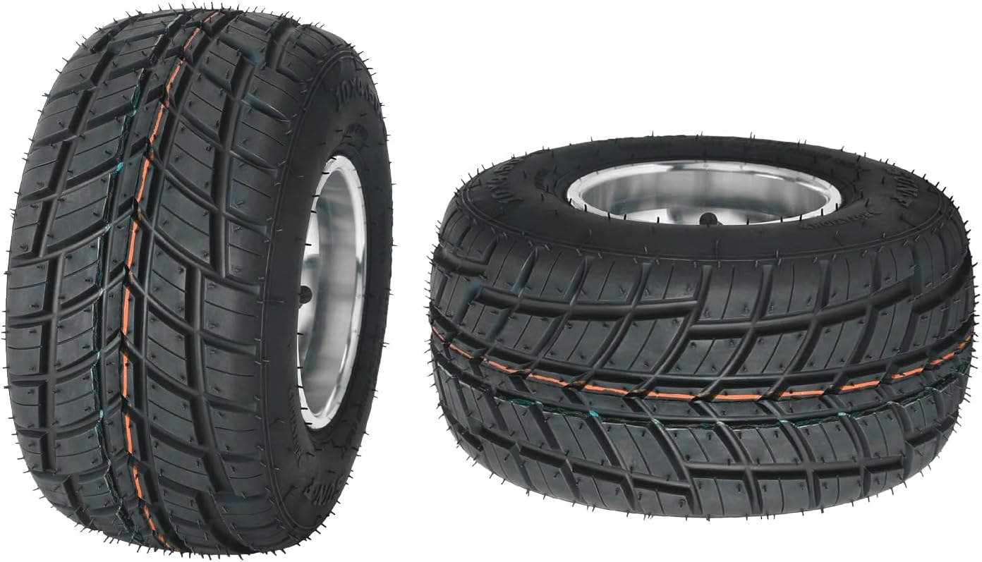 Front 10x4.50-5 Racer Go Kart Wheels Tire,10x4.50x5 Tubeless Tire, 5-Inch 3 Hole Rain Road Tires for Karting Quad Racing Drift Cars Mini Bikes
