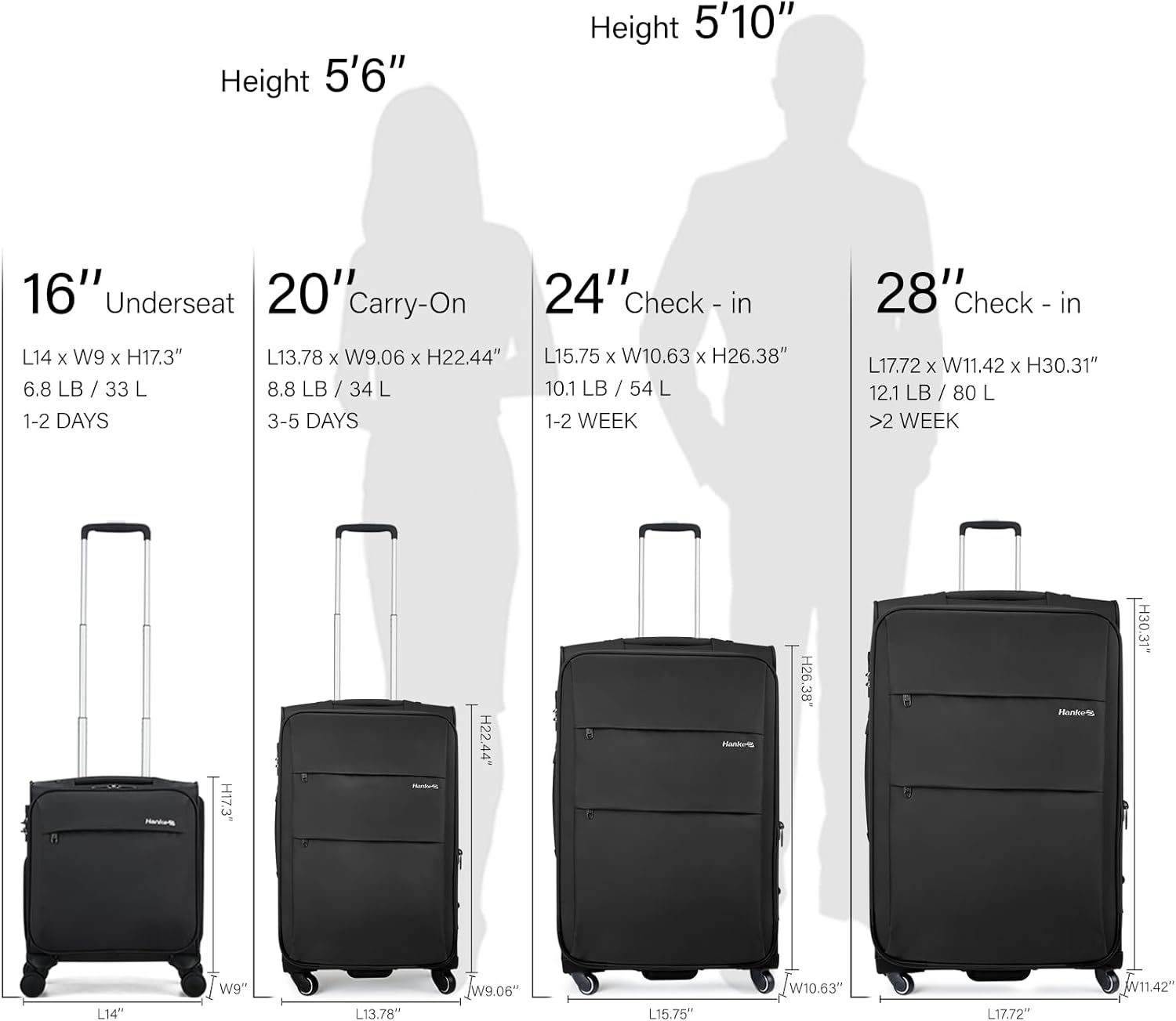 Hanke 16 Inch Underseat Carry On Luggage with Wheels Small Suitcase Softside Luggage Bags for Travel Lightweight Suitcases with Wheels Travel Luggage Personal Item for Men and Women(Dark Gray) - Image 3