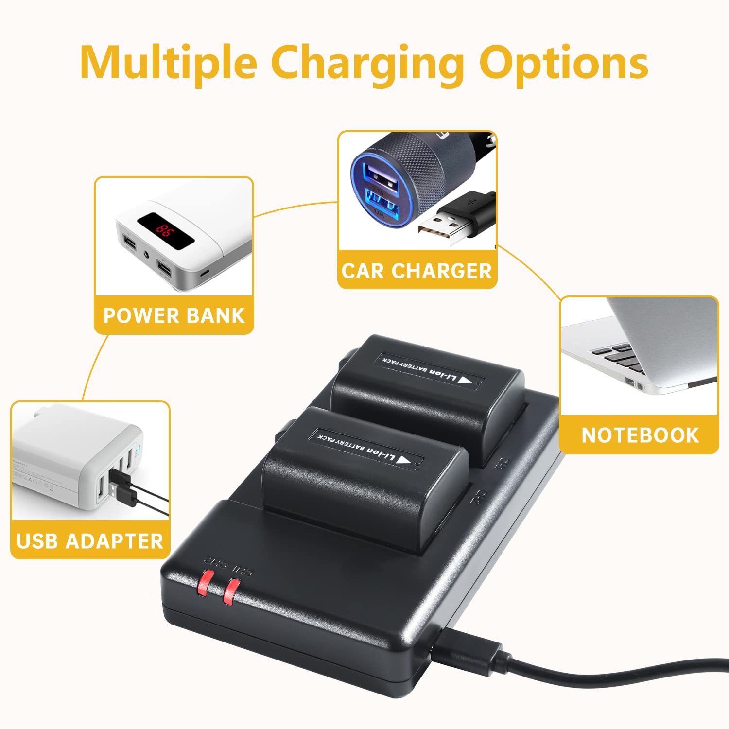 NP-FV50 Batterie au Lithium (2 Paquets) et Chargeur Double Compatible avec Sony HDR-CX220, HDR-CX230, HDR-CX290