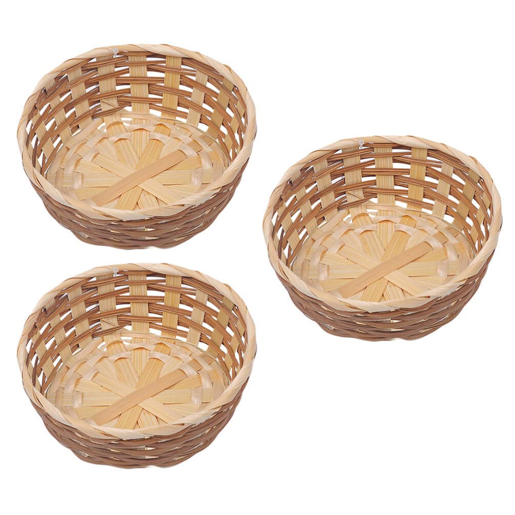 Alipis 3pcs Handmade Baskets,Round Basket,Bamboo Fruit Storage Container Home Storage Baskets For Kitchen Counter