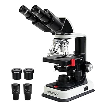 Wevision M1 Binocular Compound Microscope, 40X-2500X Magnification, Siedentopf Head, Research-Grade with Wide-Field 10X and 25X Eyepieces, Mechanical Stage, and Ultra-Precise Focusing