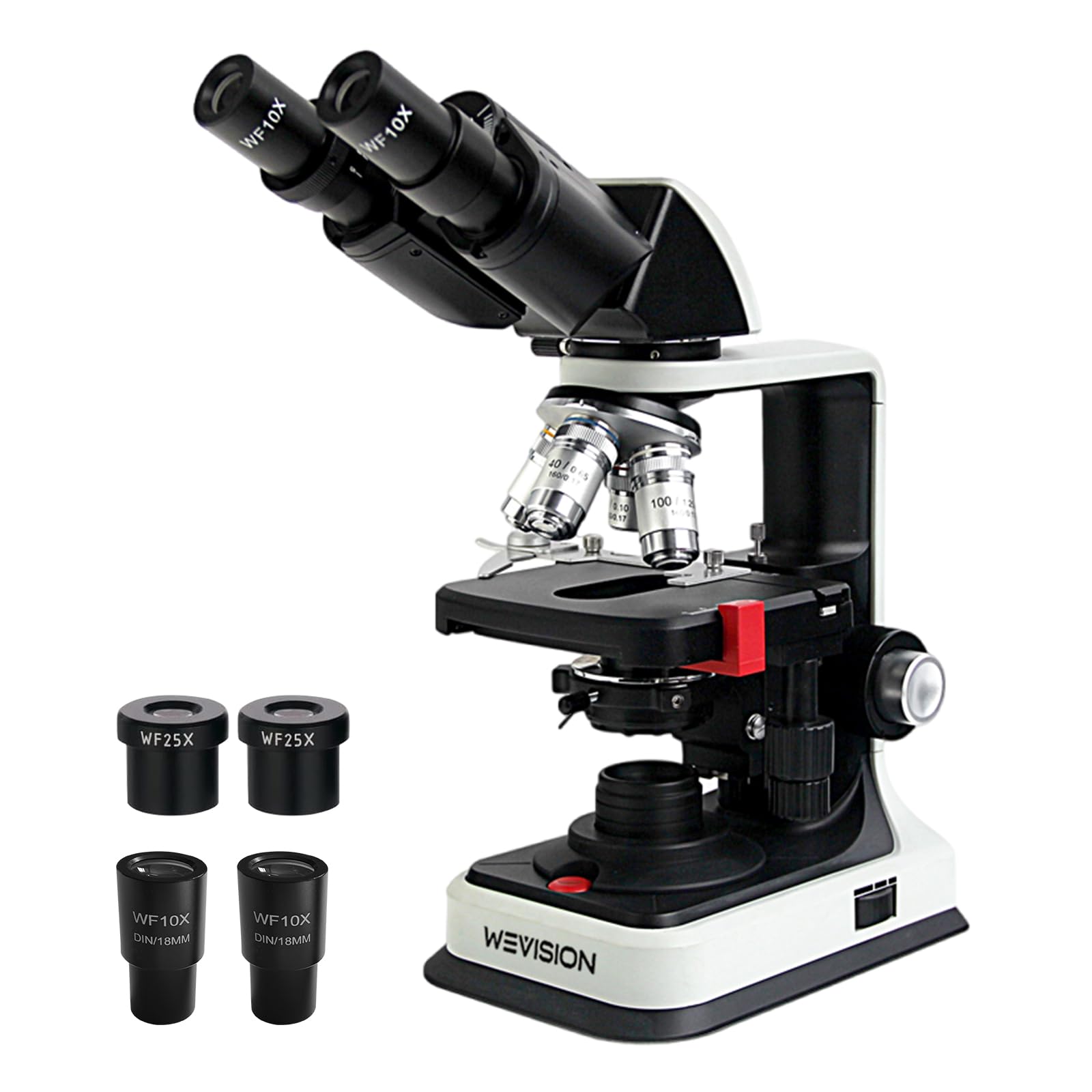 [Dual Power Supply] Compound Binocular Microscope 40X-2500X Magnification, Two-Layer Mechanical Stage, 20mm Ultra Wide-Field 10X and 25X Eyepieces, Dual Power Supply, Abbe Condenser
