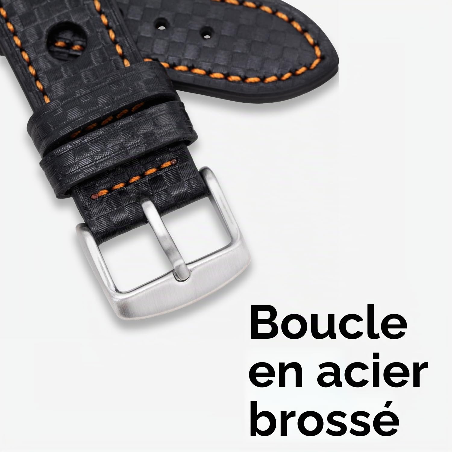 Bracelet de montre de rallye en fibre de carbone perforé de 18 mm, 20 mm, 22 mm, coutures noires, rouges et oranges, outils et barrettes à ressort inclus