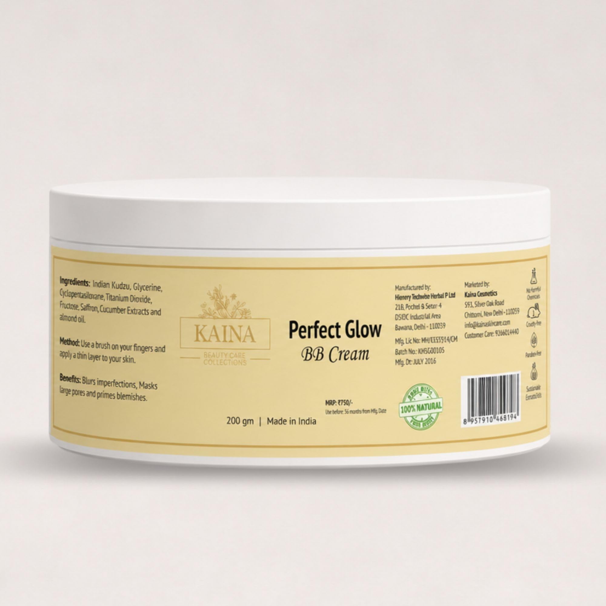 Kaina Perfect BB Cream | Moisturizing Beauty Balm | Natural Coverage | Hydrating Face Cream with Indian Kudzu, Saffron & Almond Oil | Daily Use | 200g-picture-37