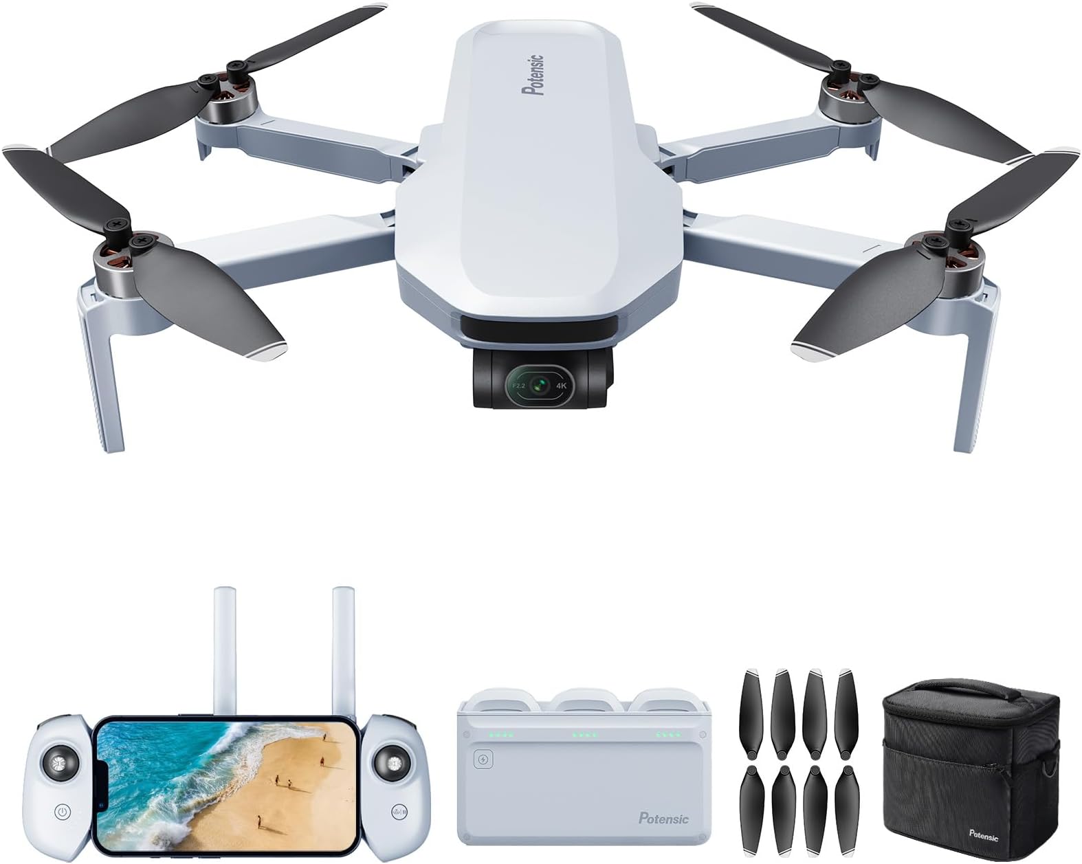 ATOM 3-Axis Gimbal 4K GPS Drone, Fly More Combo Bundle with 1 Extra Set of Propellers
