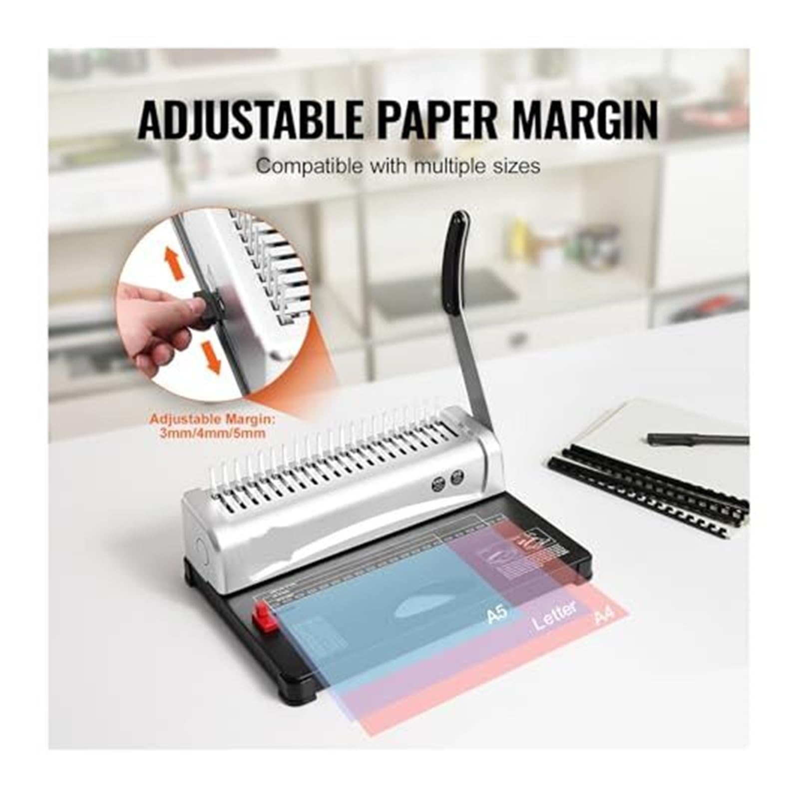 Rilegatrice for libri, rilegatrice a pettine for 21 fori, rilega fino a 450 fogli con 100 dorsi a PCS 3 8''