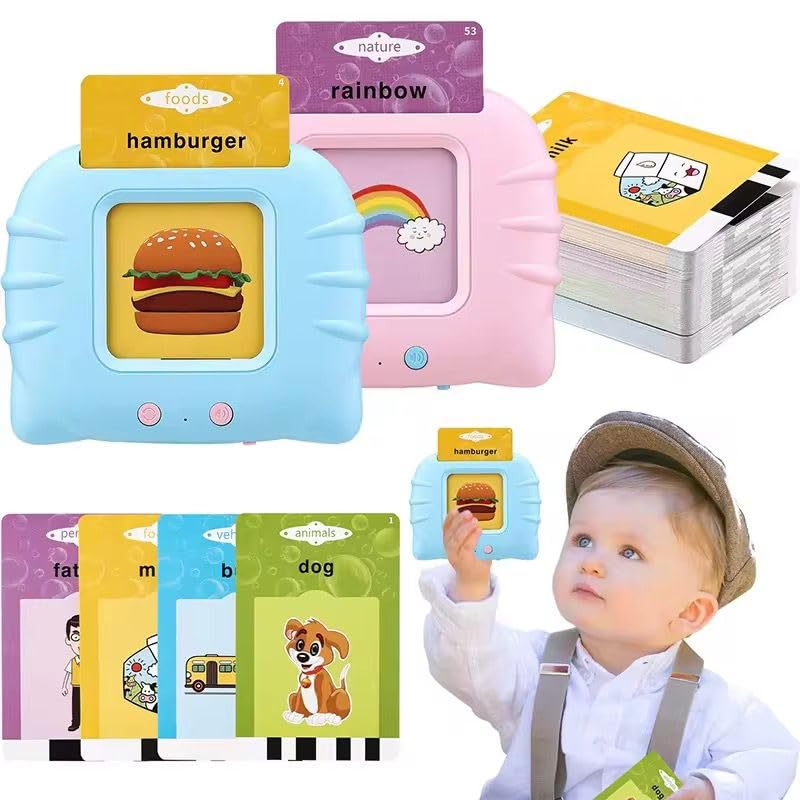 Image of TECNOLOGIA Talking Flash Cards for Kids 2-5 Years | Rechargeable Educational Learning Toy for Toddlers | Cognitive Language Skills Builder | Montessori Learning Toys | Sound Flashcard Device (Pink)