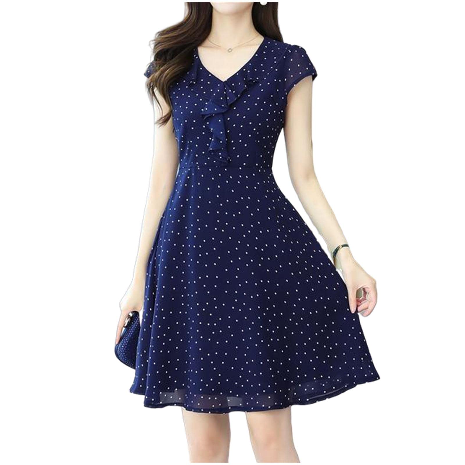 BUCROS Vestito Donna Abito Estivo in Chiffon Donna A Manica Corta Floreali Eleganti Abiti Midi