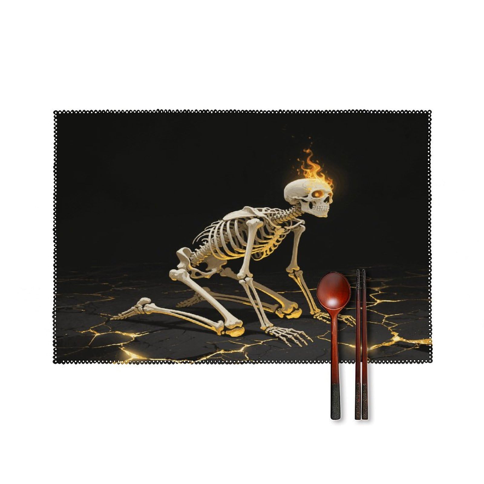 Skull Placemats Set of 4 Heat Resistant Non-Slip Place Mats for Dining Table Washable Placemat Wipeable Dining Table Mat Canvas Place Mats Dining Table Decor