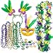 JOYIN Mardi Gras Women Party Accessory with 9 Beads Beaded Necklaces, Mask, Feather Boa, Headband, 3 Charms, 24-Count Temporary Tattoos