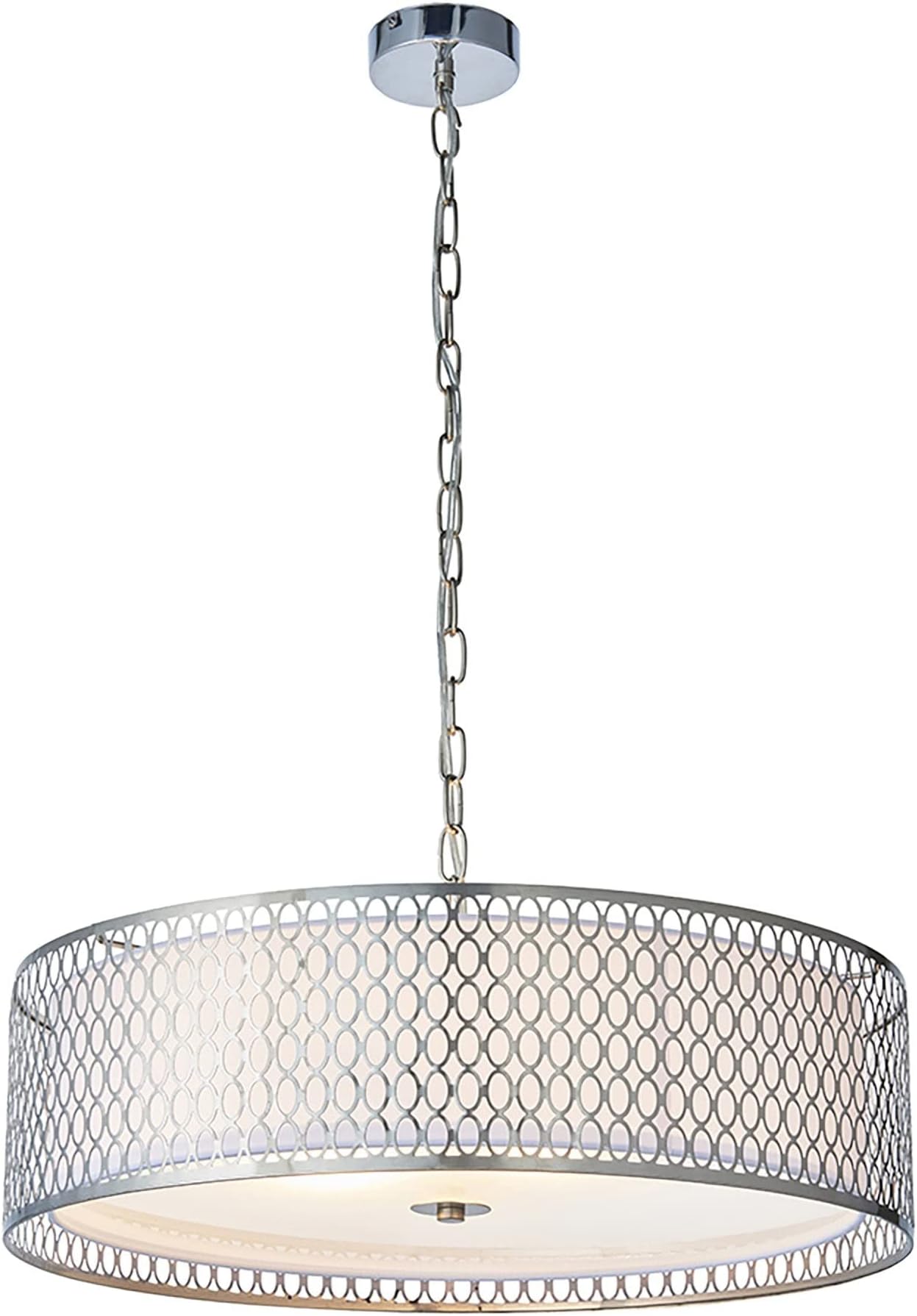 Endon Cordero - 3 Light Indoor Pendant Light Satin Nickel Plate & White Cotton Mix 81969