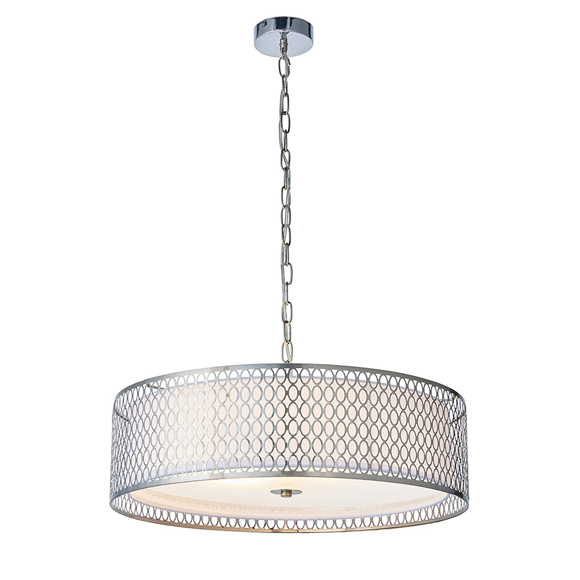 Endon Cordero - 3 Light Indoor Pendant Light Satin Nickel Plate & White Cotton Mix 81969