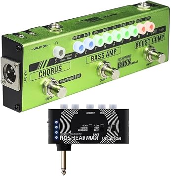 Valeton MES-2 Dapper Bass Mini Effect Strip and Valeton Rushead Max Bass USB Chargable Portable Pocket Bass Headphone Amp Carry-On Bedroom Plug-In Multi-Effects bundle