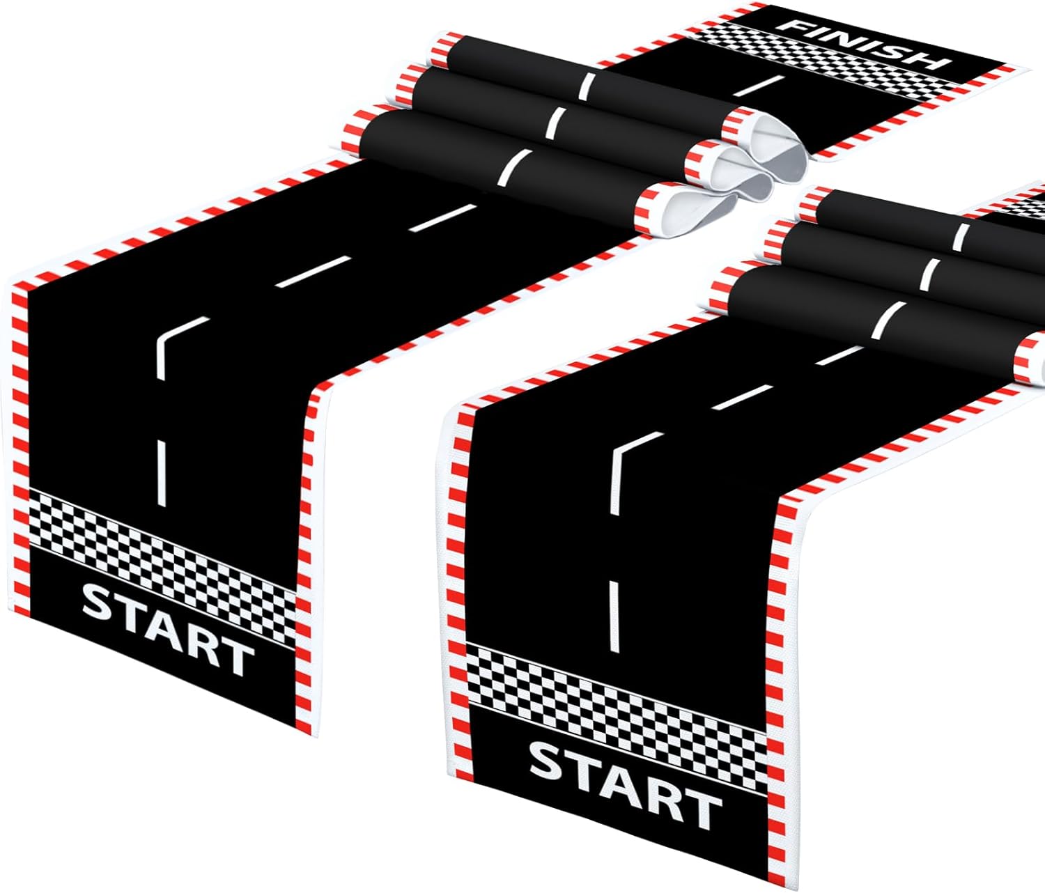 4 PCS Race Car Table Runner 71 x 13'' Checkered Table Runner Black and White Road Table Runner for Two Fast Car Theme Birthday Racing Party Decor Events Supplies