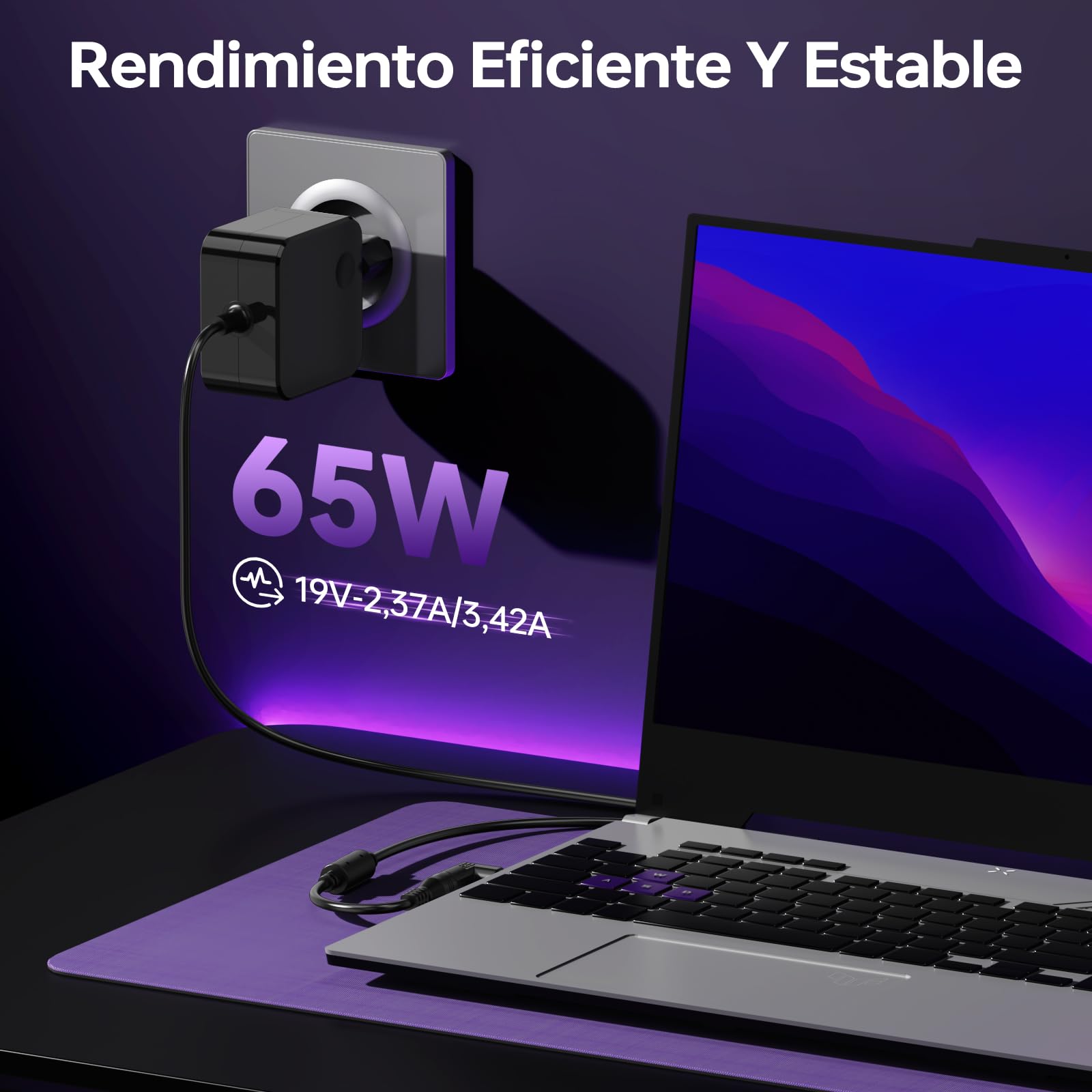 65W Cargador GaN para ASUS VivoBook Go Zenbook 14 15 S14 S15 F1504V F1502 F1505 F1402 E1504F F1500 X515 X415 F515E F556U F541 F415 UX431 S433 W15-065N1B AD2108020,Cargador Universal Portátil para ASUS — view 7