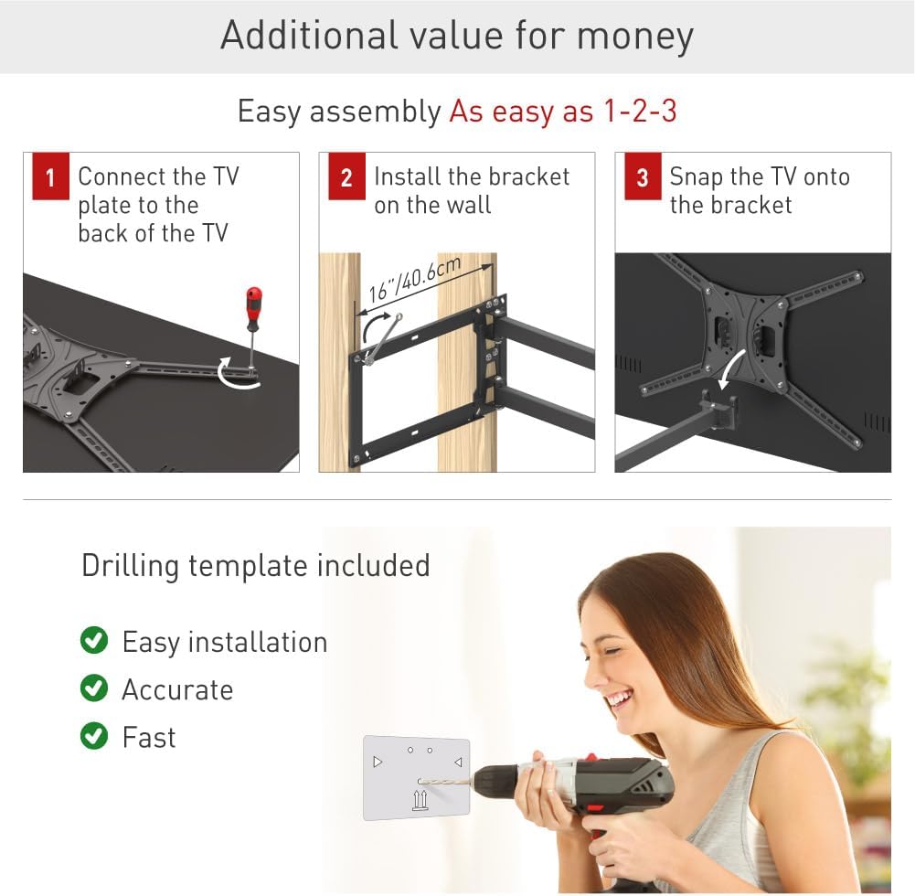 Three steps for easy TV mount assembly