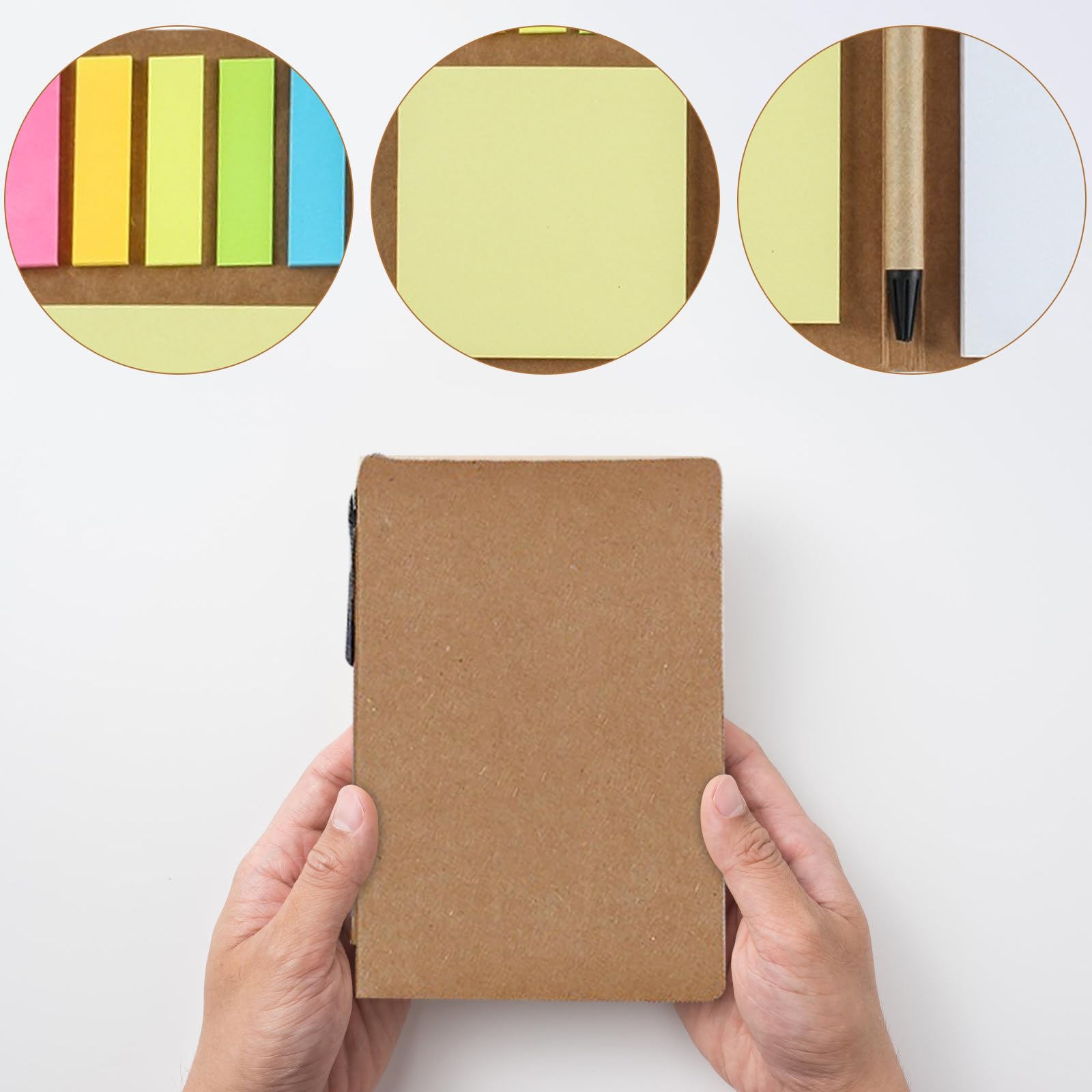 SWYYSGS Spiral Notebook Kraft Paper Cover Notepad with Pen, Sticky Notes and Marker Coloured Index Tabs - Image 3