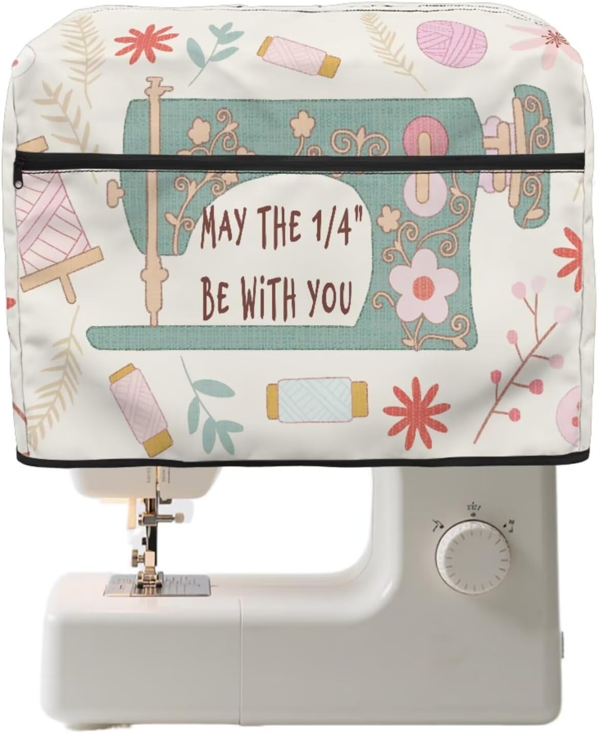 Sewing Machine Cover Dust Cover Canvas Smooth Sewing Machine Carrying Case with Storage Pockets Protective Protector