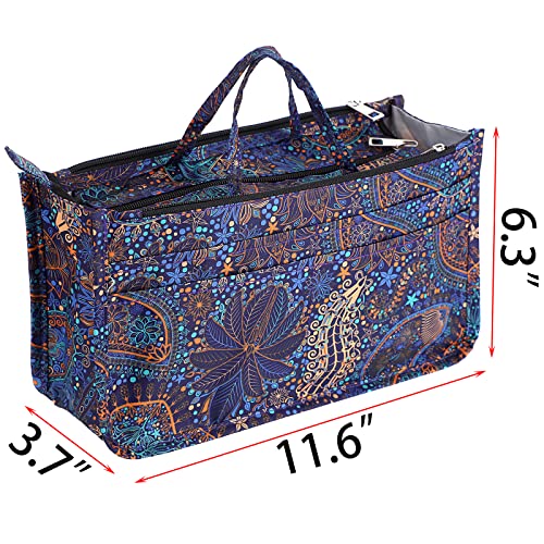 Btsky Printing Handbag Organizers Inside Purse Insert - High Capacity 13 Pockets Bag Tote Organizer With Handle(Blue Lotus) #TOP1