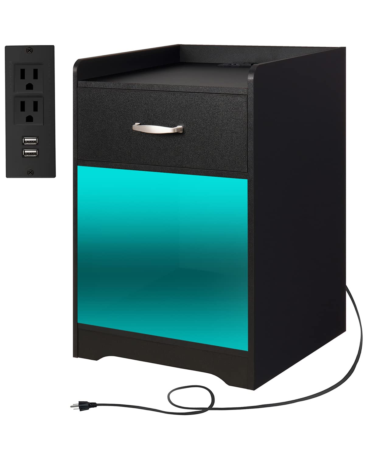 Photo 1 of (READ NOTES) WEENFON Nightstands, Nightstand with Charging Station and LED Lights, Night Stand with Drawer and Storage Shelves, Modern End Tables, Bedside Table for Bedroom - Black Led & Black 1