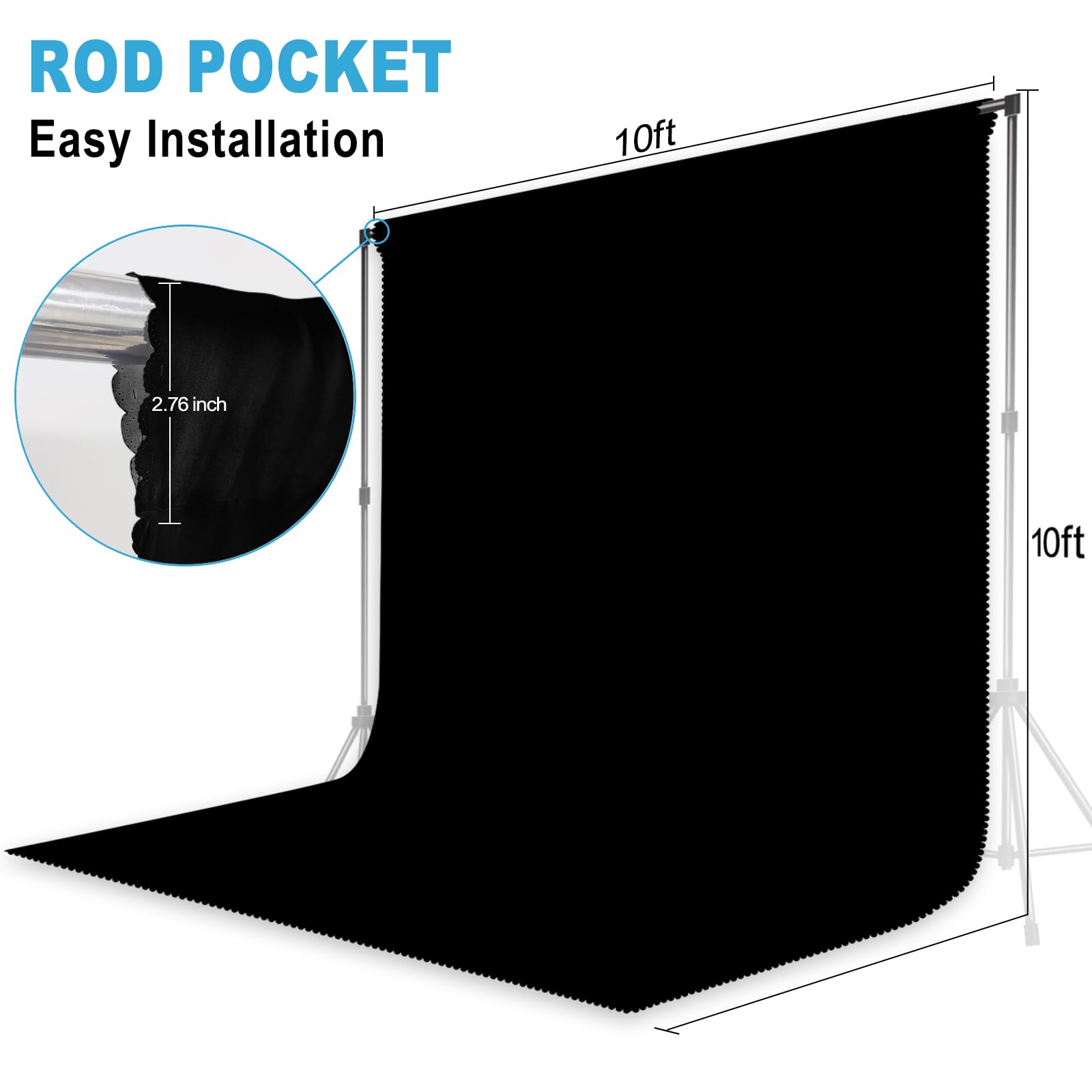 Black Backdrop for Photoshoot, Professional Photo Backdrop Background Curtain for Product Photography, Portraits, Wedding, Party, Live Streaming Video Recording 10X10 FT (Background Only)