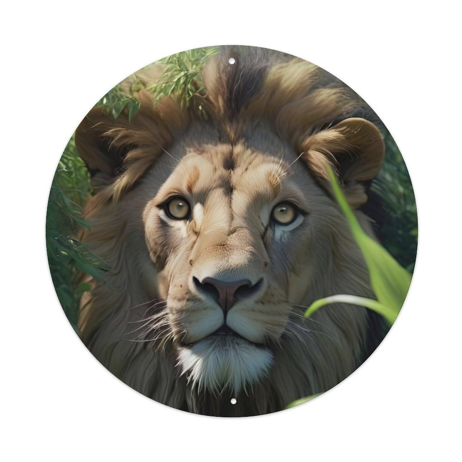 Cwbufd Men's Vintage Style Wildlife Lion With Dense Mane Closeup Forest Foliage Background Vintage Metal Tin Sign Plaque Wall Decor For Cafe, Club Bar, Office, Garden Metal Poster 8X8inch