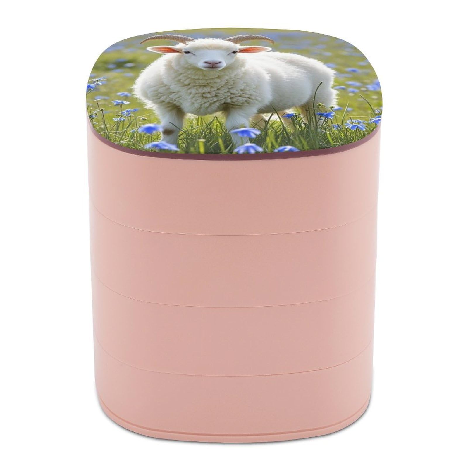 LZQPOEAS Sheep Jewelry Box with Mirror 4-Layer Rotating Travel Jewelry Case Small Jewelry Organizer Portable Jewelry Storage Box Rings Stud Necklaces Earring Holder for Women