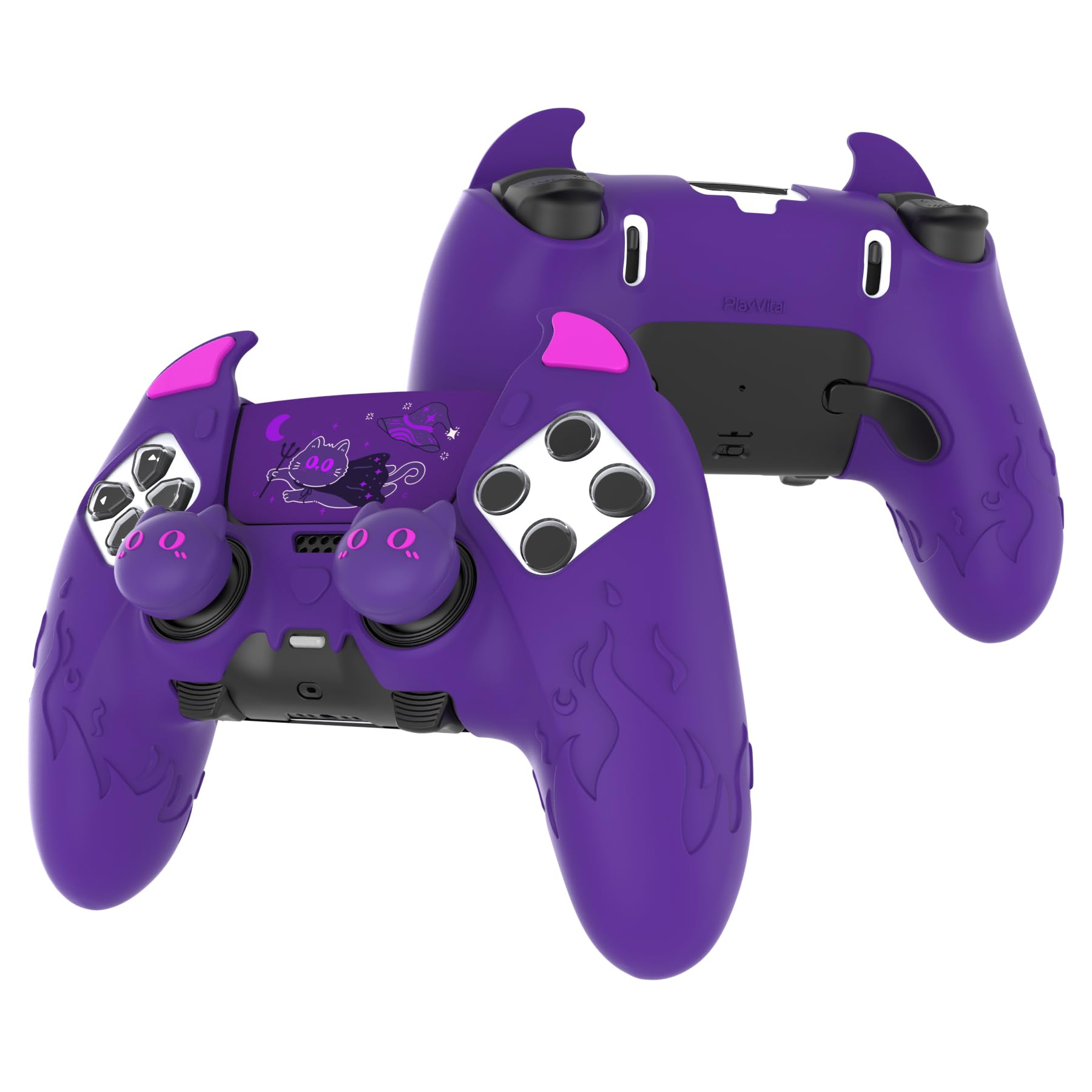 PlayVital Etui do ps5 Edge z Ochrona Joysticków do ps5 Edge Kontrolera Akcesoria & Naklejka na Panel Dotykow,Silikonowy Pokrowiec Antypoślizgowy–Fioletowy,Uroczy Demon