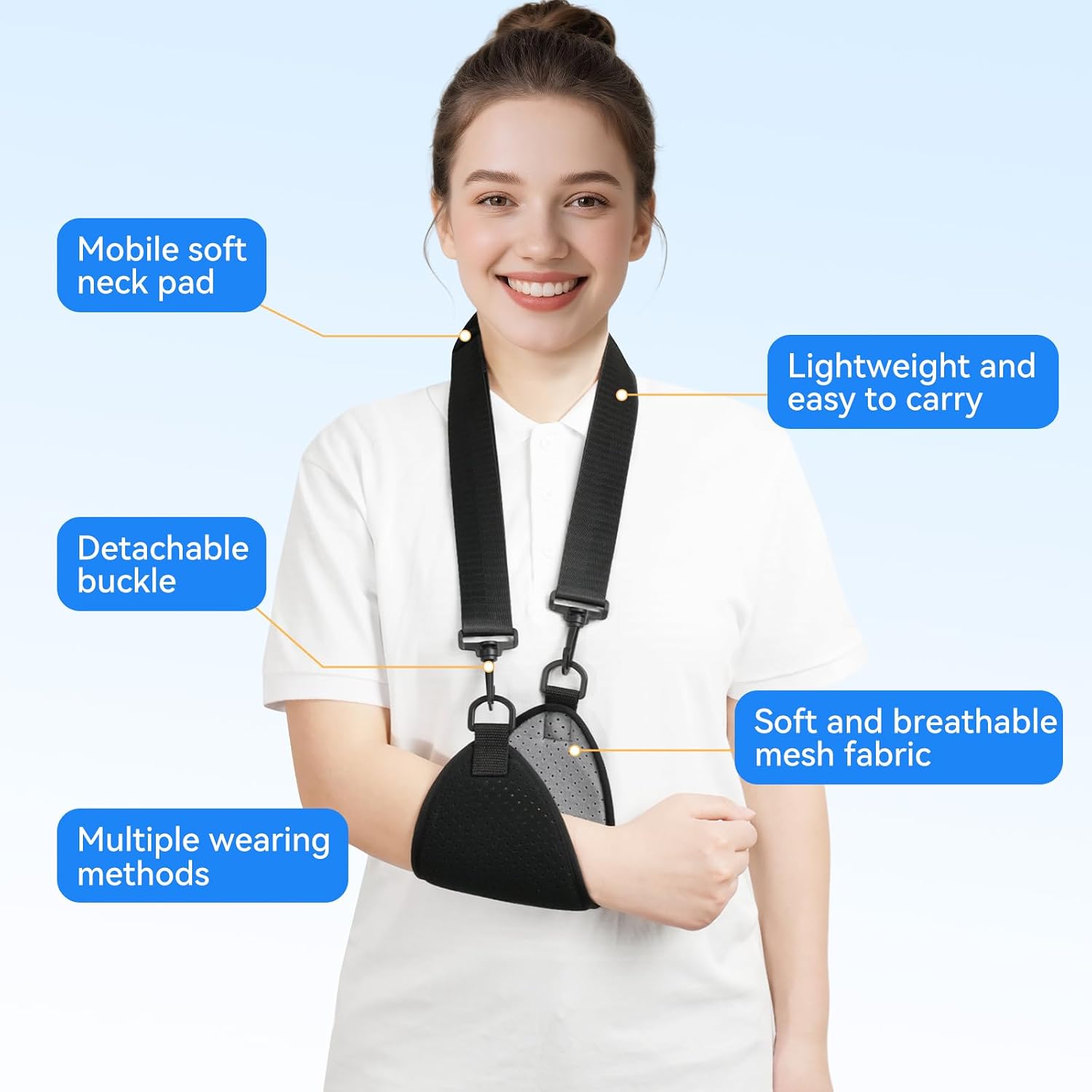 Arm Sling Sport Adult - Lightweight and Breathable Shoulder Immobilizer for Shoulder, Elbow, Arm, and Wrist Injuries, Breathable Bracket for Left and Right Forearm Stability, Suitable for Men and Women (black,L)