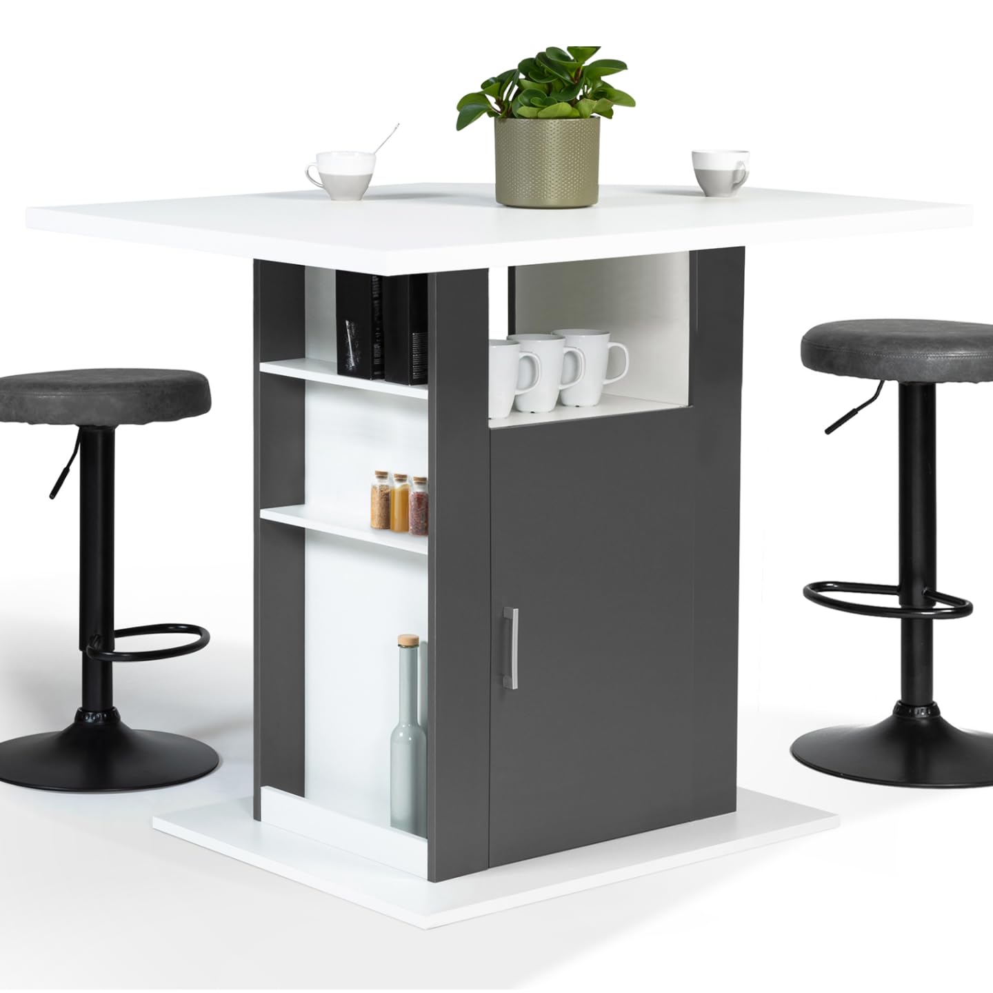 IDMarket - Ilot Central UGO 110 cm Bois Blanc et Gris avec rangements