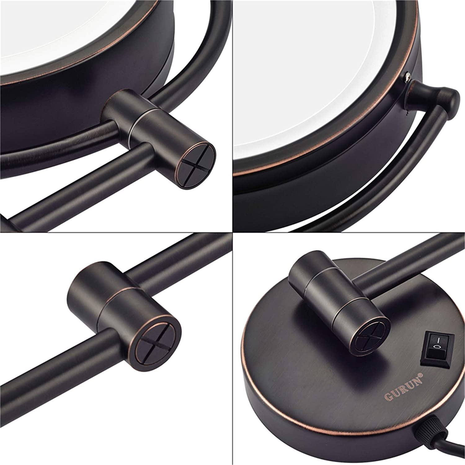 Specchio for Trucco ingranditore da Parete 1X＆3X/5X/7X/10X Illuminato a LED, specchietti da Trucco estensibili girevoli a Doppia Faccia in Ottone da 8 Pollici,Cromo,7X(Schwarz,3X)