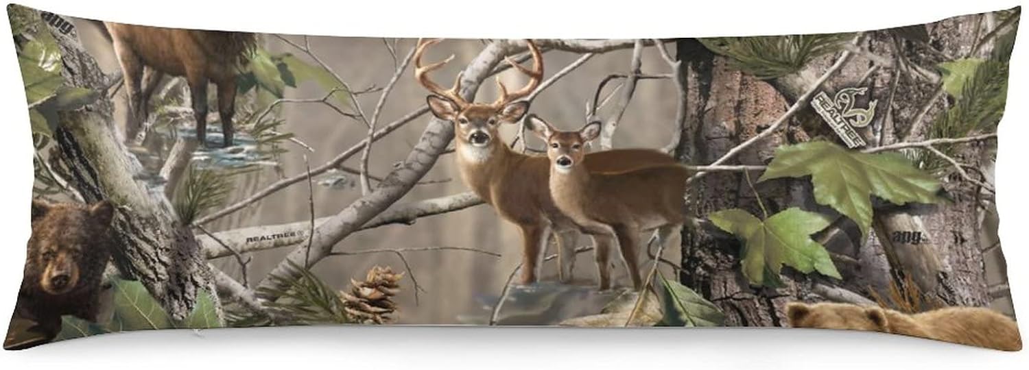 Camo Deer Camouflage Hunting Pillowcase for Body Pillow Long Soft Throw Pillow Case Cover for Bed Couch 20"x54"
