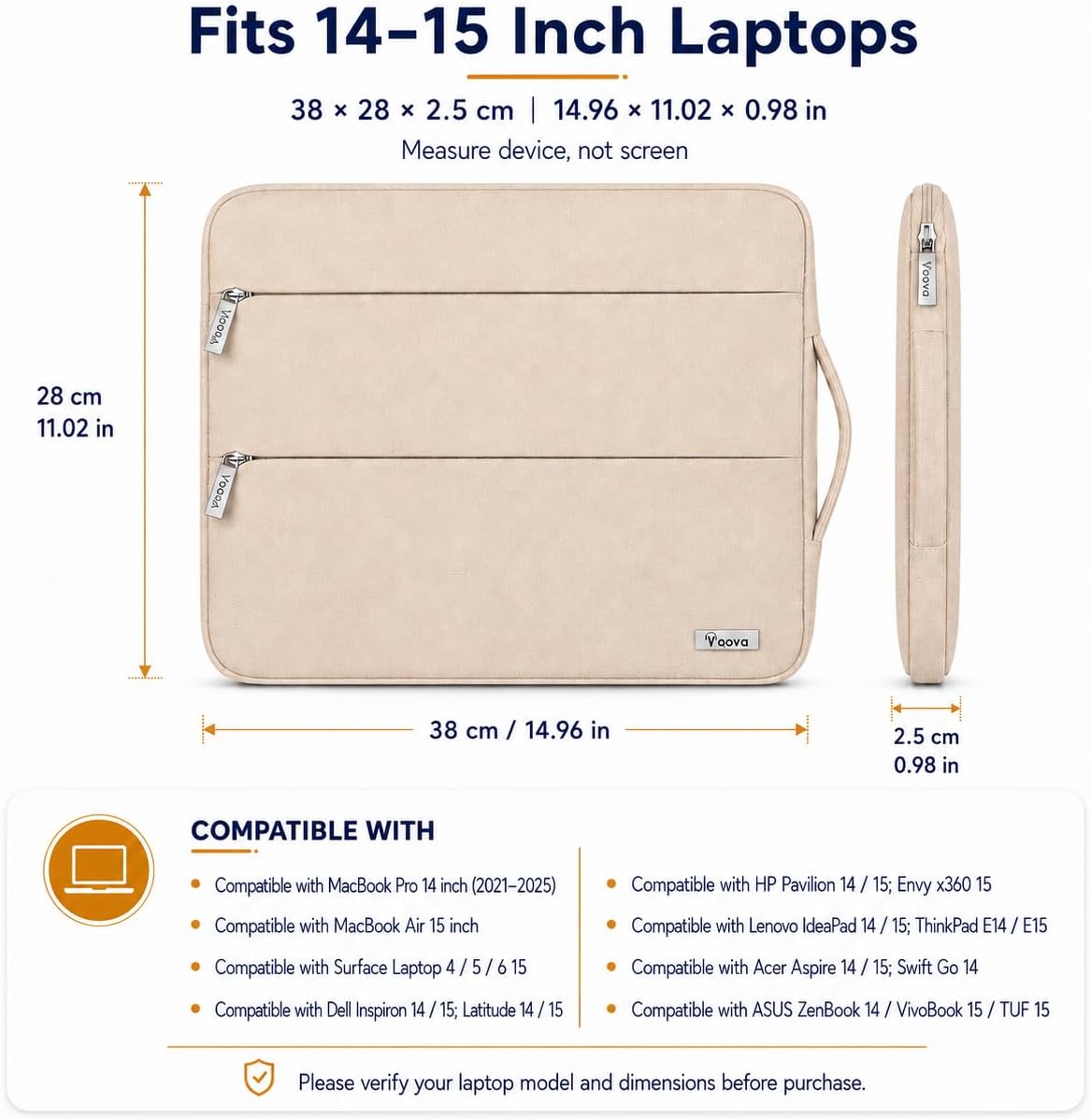 Voova 15-14 Inch Laptop Sleeve, Laptop Case, MacBook Case, Apricot image 2