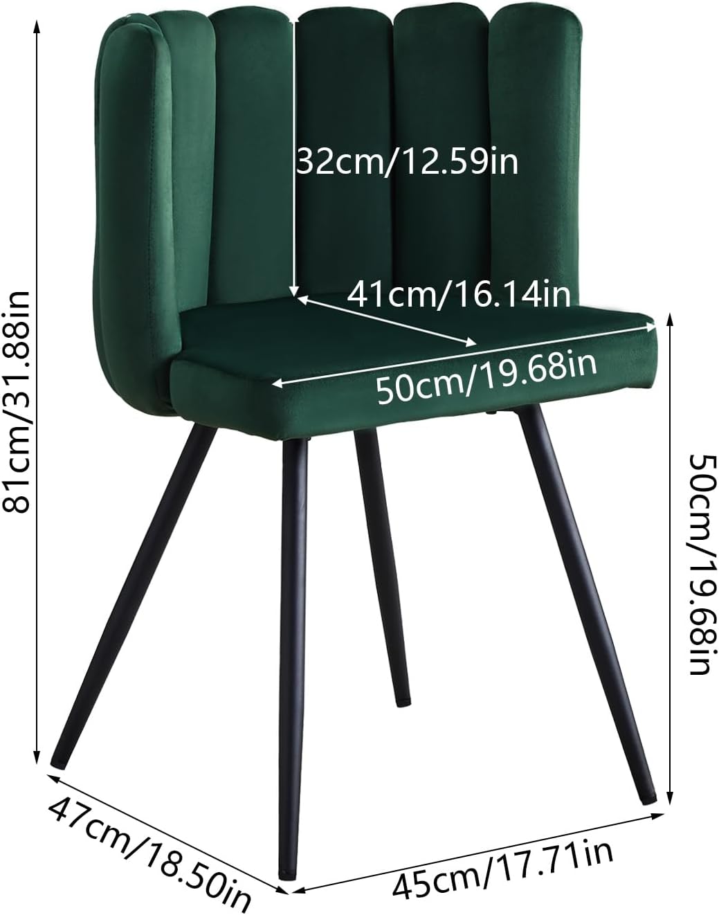 TUKAILAi Cute Petal Dining Chair, Modern Velvet Accent Chair with Shell Shaped Backrest, Thick Padded Seat and Black Metal Legs, Leisure Tub Chair for Dining Room Bedroom Living Room (Green)