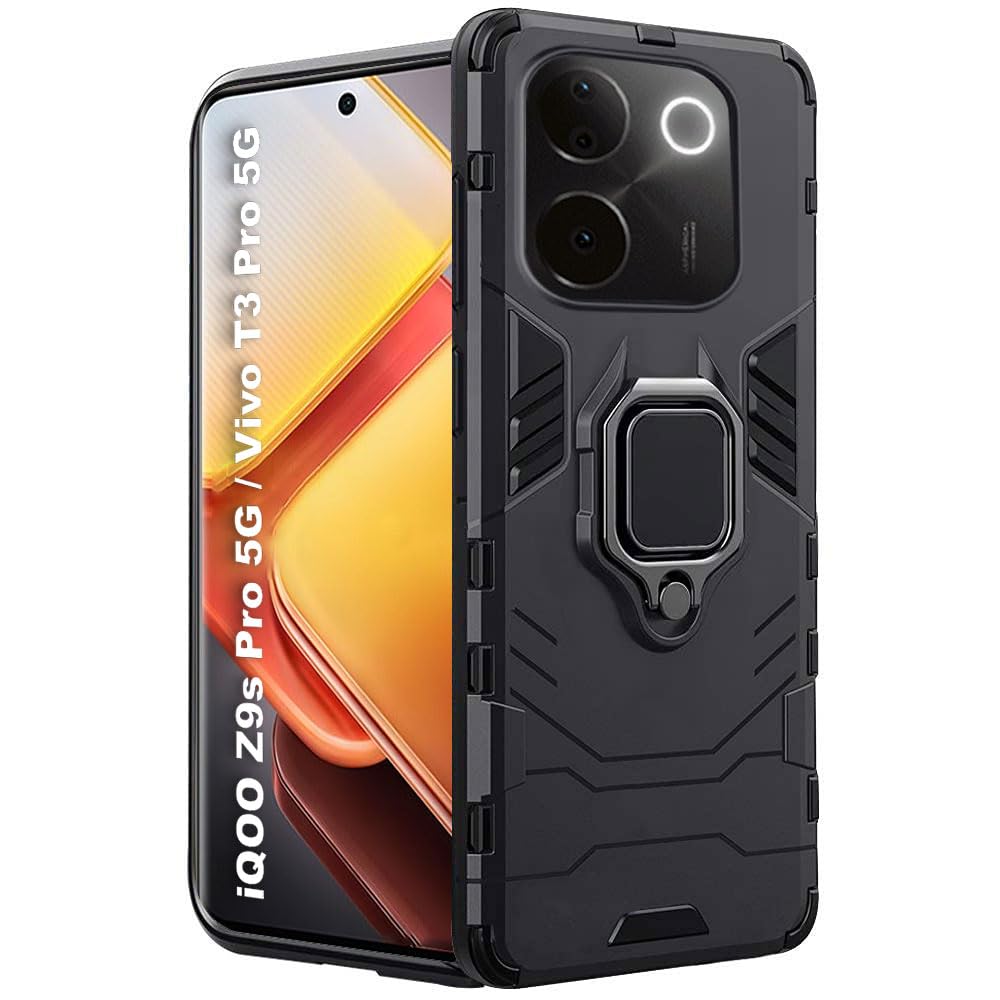 TheGiftKart Tough Armor Bumper Back Case Cover for iQOO Z9s Pro 5G / Vivo T3 Pro 5G | Ring Holder & Kickstand In-Built | 360 Degree Protection Back Cover for iQOO Z9s Pro/Vivo T3 Pro (PC & TPU, Black) (B0DDTZ4DC3) Amazon Price History, Amazon Price Tracker